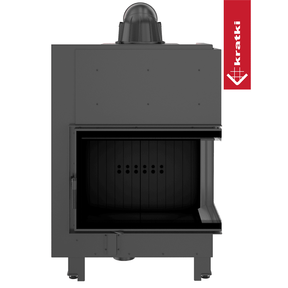 Kamineinsatz aus Stahl KRATKI MBA rechts 17 kW Ø 200 gebogenes Glas schwarz Verkleidung