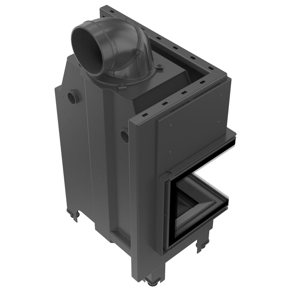 Kamineinsatz aus Stahl KRATKI MBM links 10kW Ø200 gebogenes Glas schwarz Verkleidung
