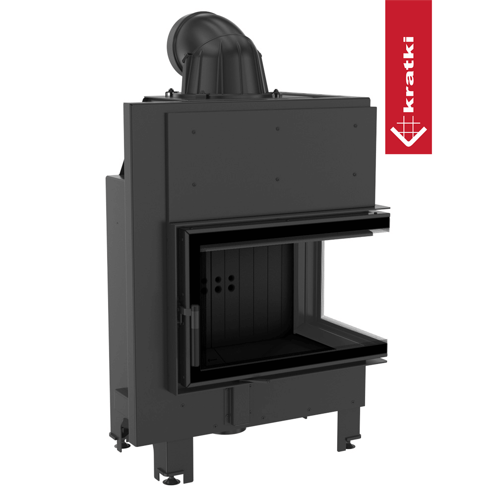 Kamineinsatz aus Stahl KRATKI MBM rechts 10 kW Ø 200 gebogenes Glas schwarz Verkleidung