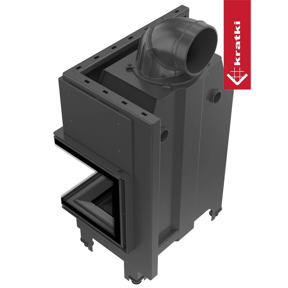 Kamineinsatz aus Stahl KRATKI MBM rechts 10 kW Ø 200 gebogenes Glas schwarz Verkleidung