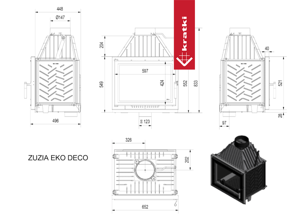 Kamineinsatz Gusseisen KRATKI ZUZIA ECO DECO 12 kW Ø 150