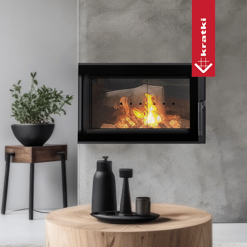 Kamineinsatz aus Stahl KRATKI SIMPLE links 6 kW Ø 150