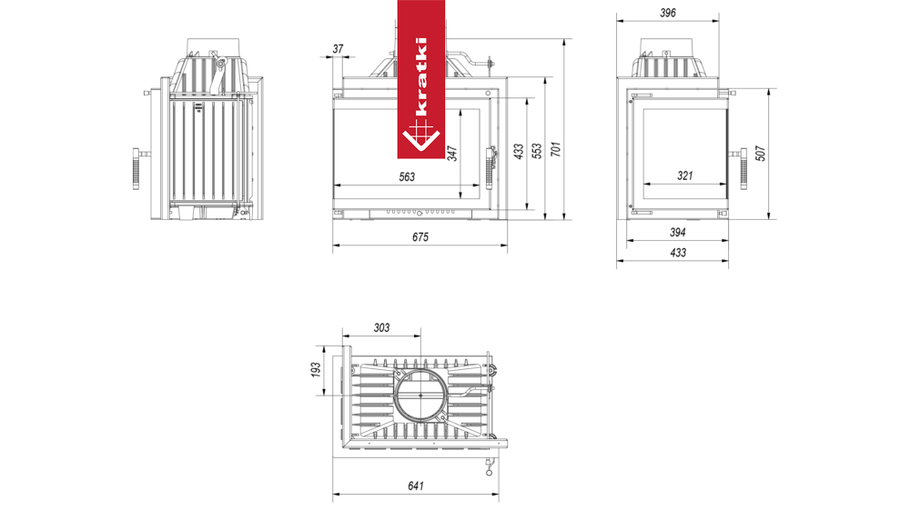 Kamineinsatz Gusseisen KRATKI SIMPLE links 8 kW Ø 180
