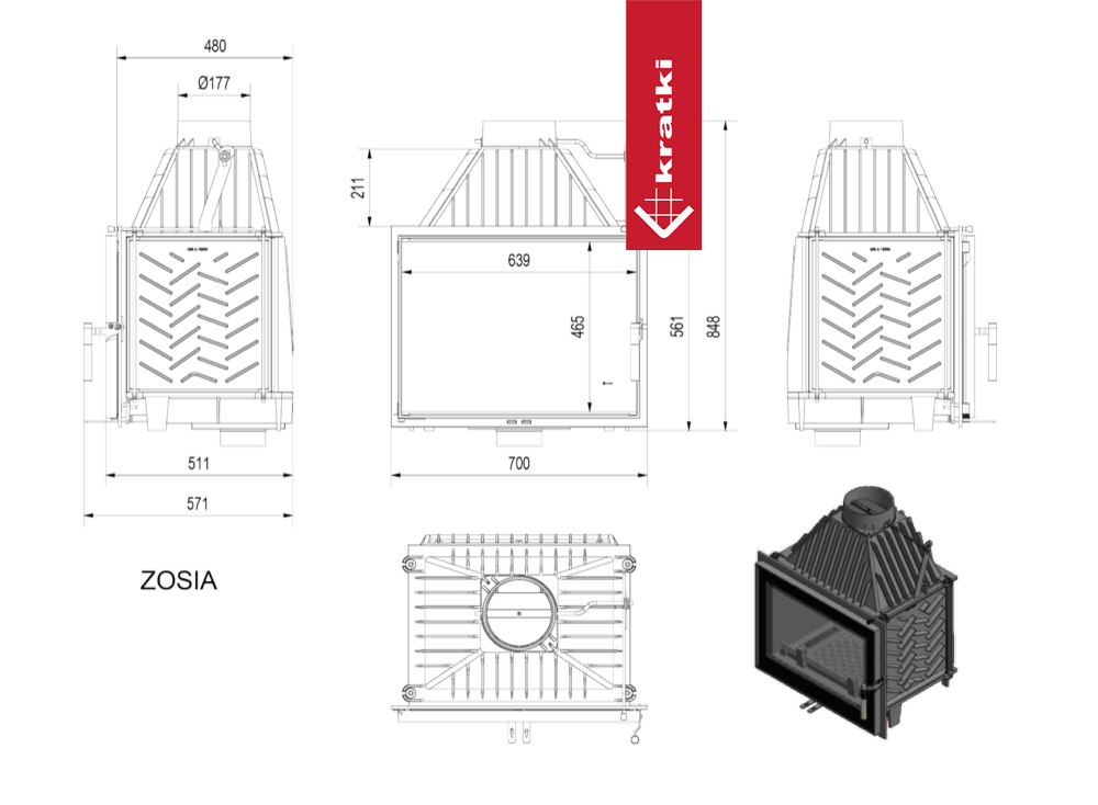 Kamineinsatz Gusseisen KRATKI ZOSIA 12 kW Ø 180