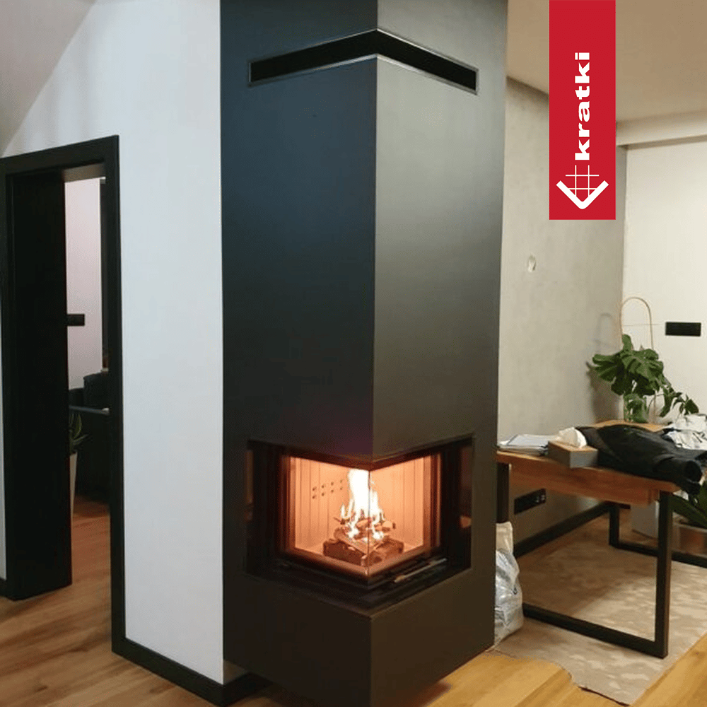 Kamineinsatz aus Stahl KRATKI MBN links 8 kW Ø 200