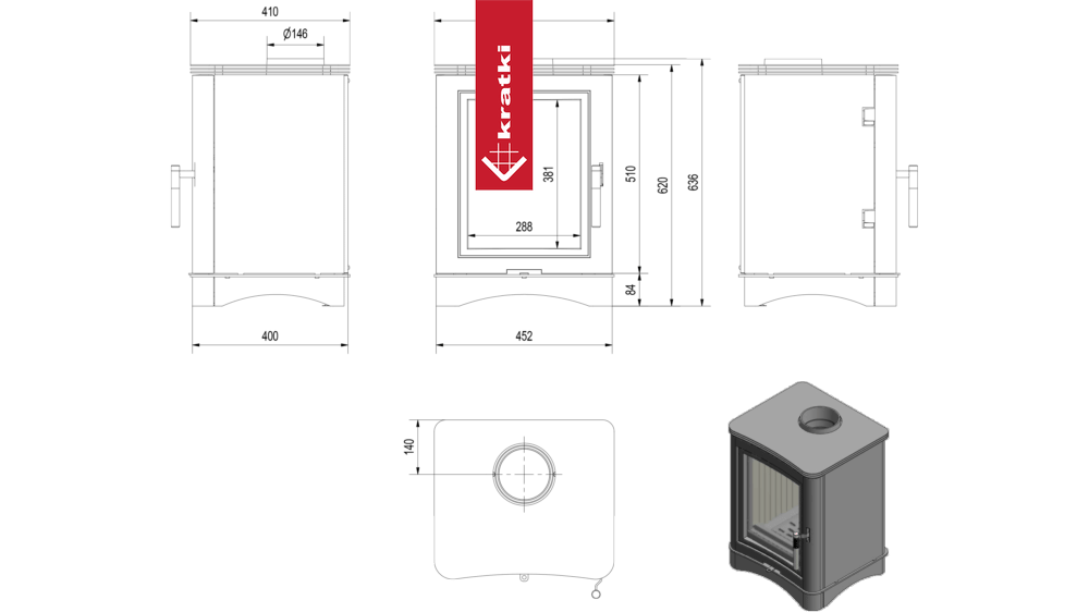 Kaminofen aus Stahl KRATKI K5 Ø 150 7 kW